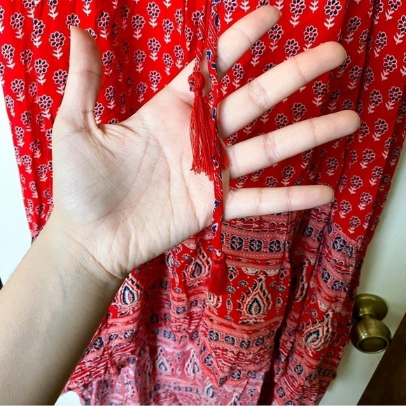 Spell Dress Gypsiana Hi-Low Maxi Tassels Floral Asymmetric Red Bandana S FLAW - Picture 6 of 15